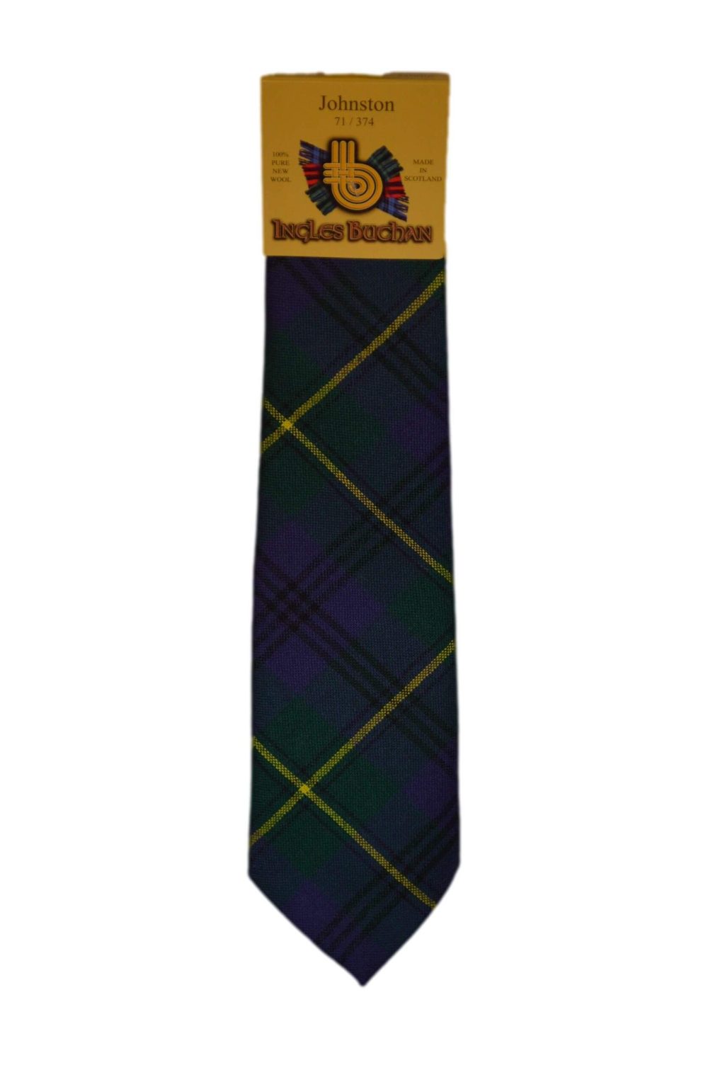 Men's Wool Tartan Tie - Johnstone Modern - Green, Navy, Yellow