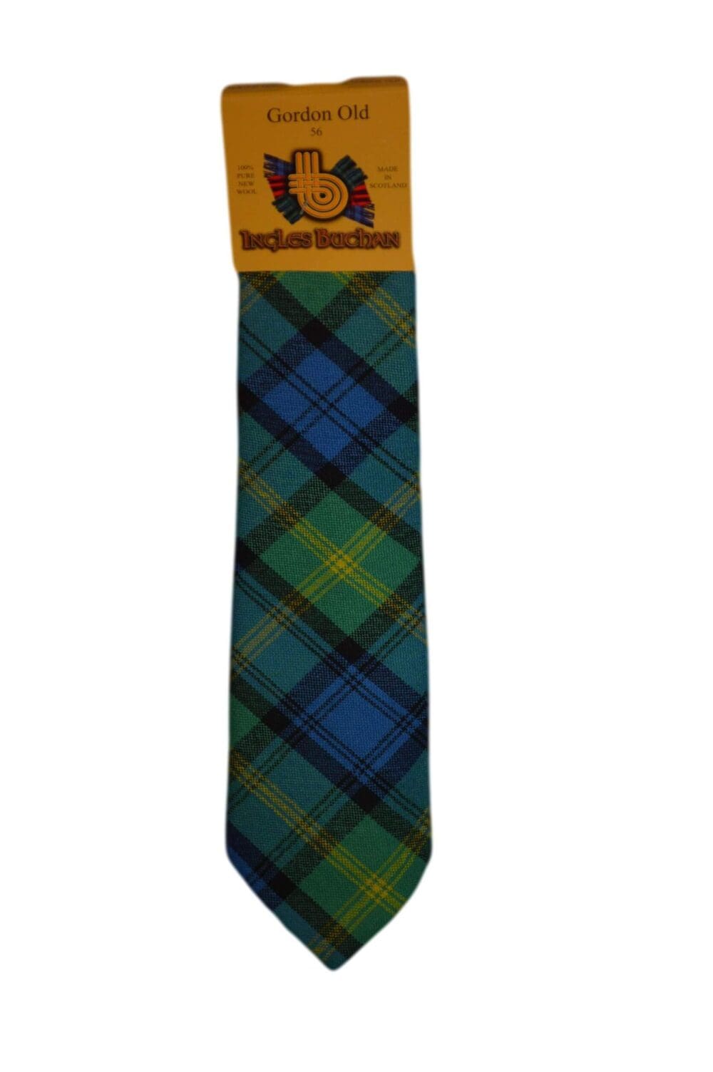 Men's Wool Tartan Tie - Gordon Old Ancient - Green, Blue, Yellow