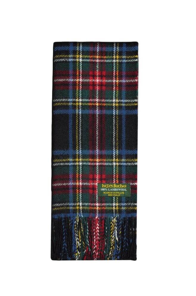 Stewart Black Lambswool Tartan Scarf