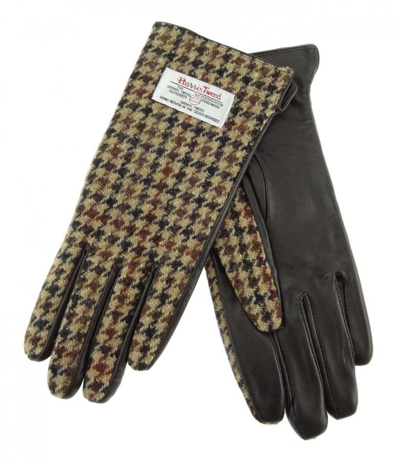 Ladies Brown Dogtooth Harris Tweed Gloves