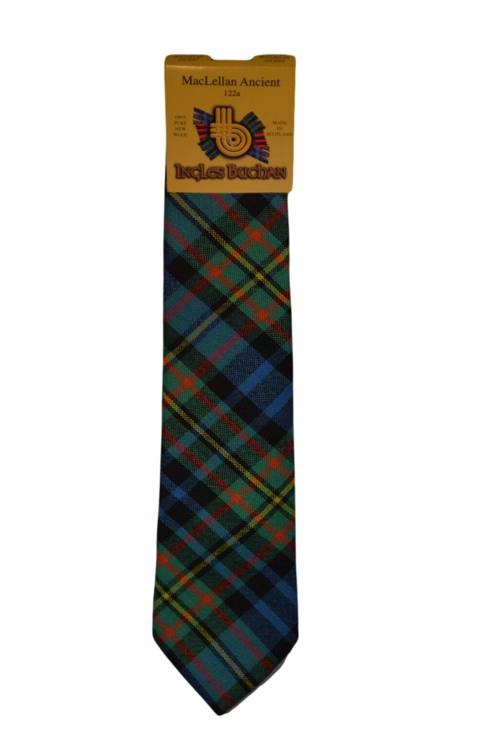 Men's Wool Tartan Tie - MacLellan Ancient - Blue, Green, Yellow