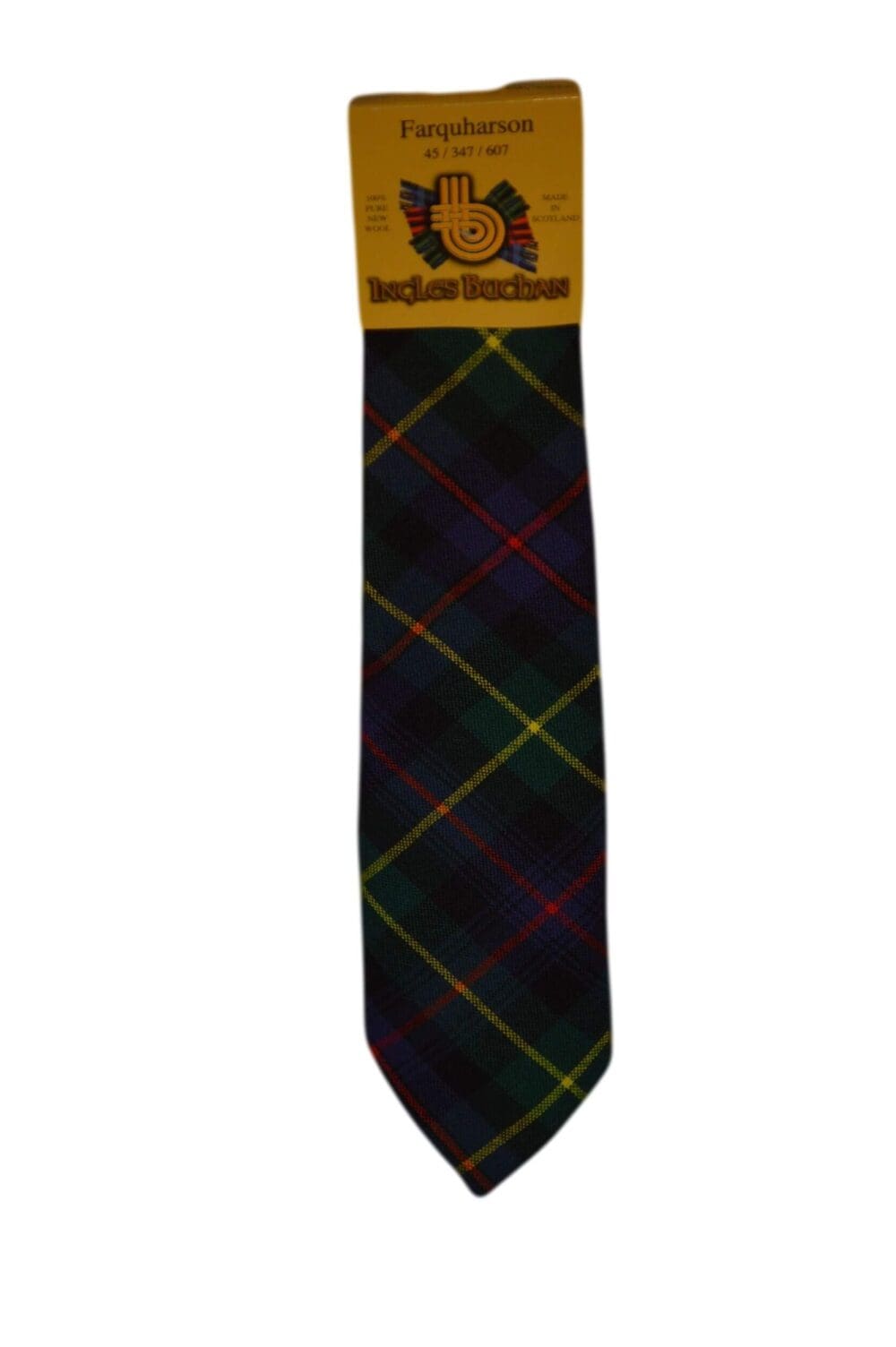 Men's Wool Tartan Tie - Farquharson Modern - Green, Navy, Yellow, Red