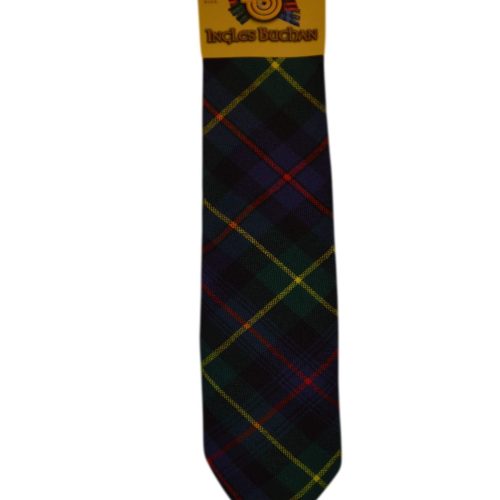 Men's Wool Tartan Tie - Farquharson Modern - Green, Navy, Yellow, Red