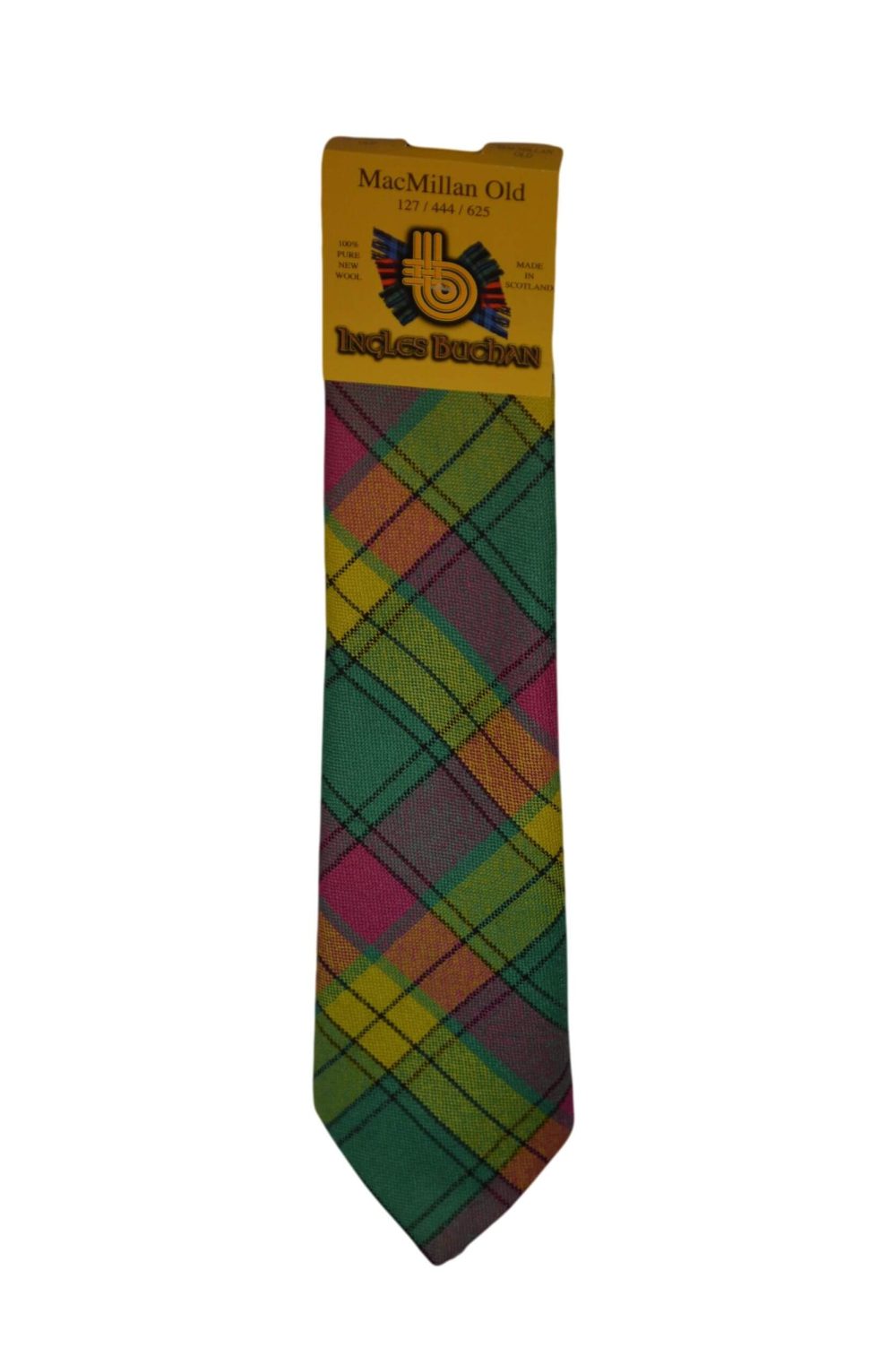 Men's Wool Tartan Tie - MacMillan Old Ancient - Green, Yellow, Pink