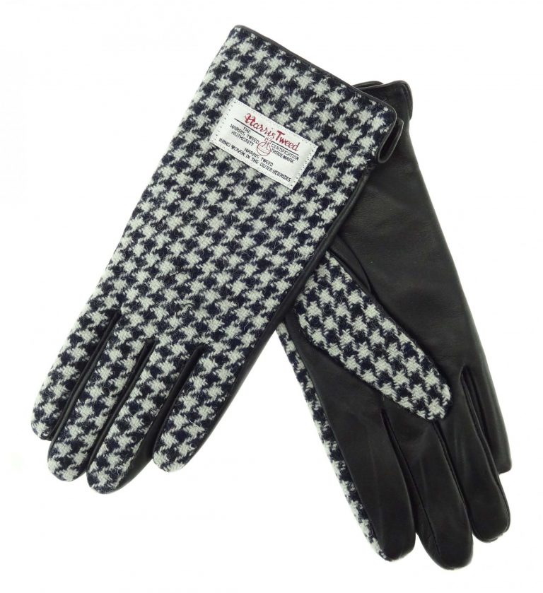 Ladies Black Dogtooth Harris Tweed Gloves