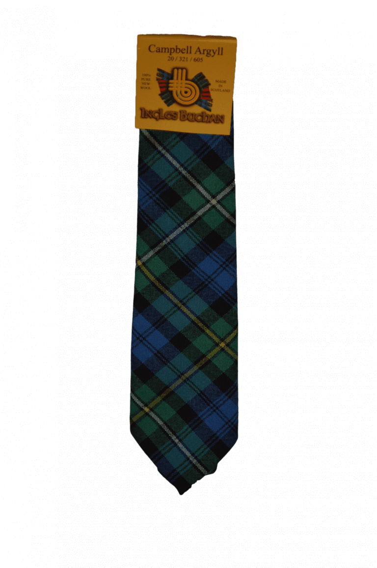 Men's Wool Tartan Tie - Campbell Argyll Ancient - Blue, Green, Red