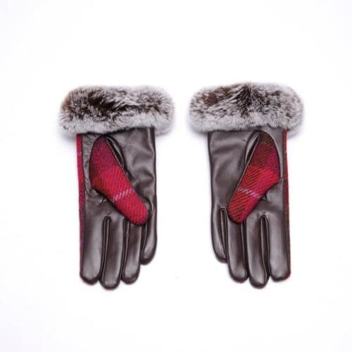 Ladies Harris Tweed Pink Fur Gloves