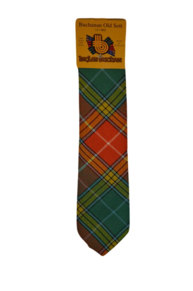 Men's Wool Tartan Tie - Buchanan Old Sett - Orange, Green, Yellow
