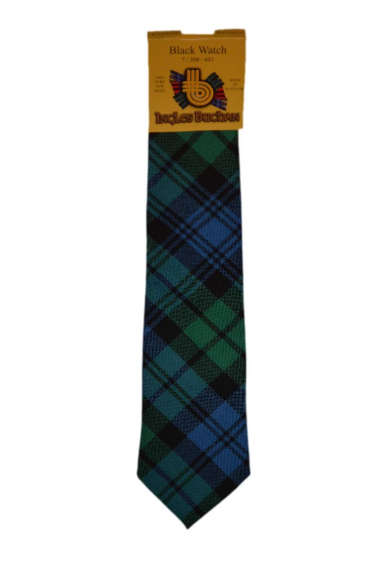 Men's Wool Tartan Tie - Black Watch Ancient - Green, Blue, White