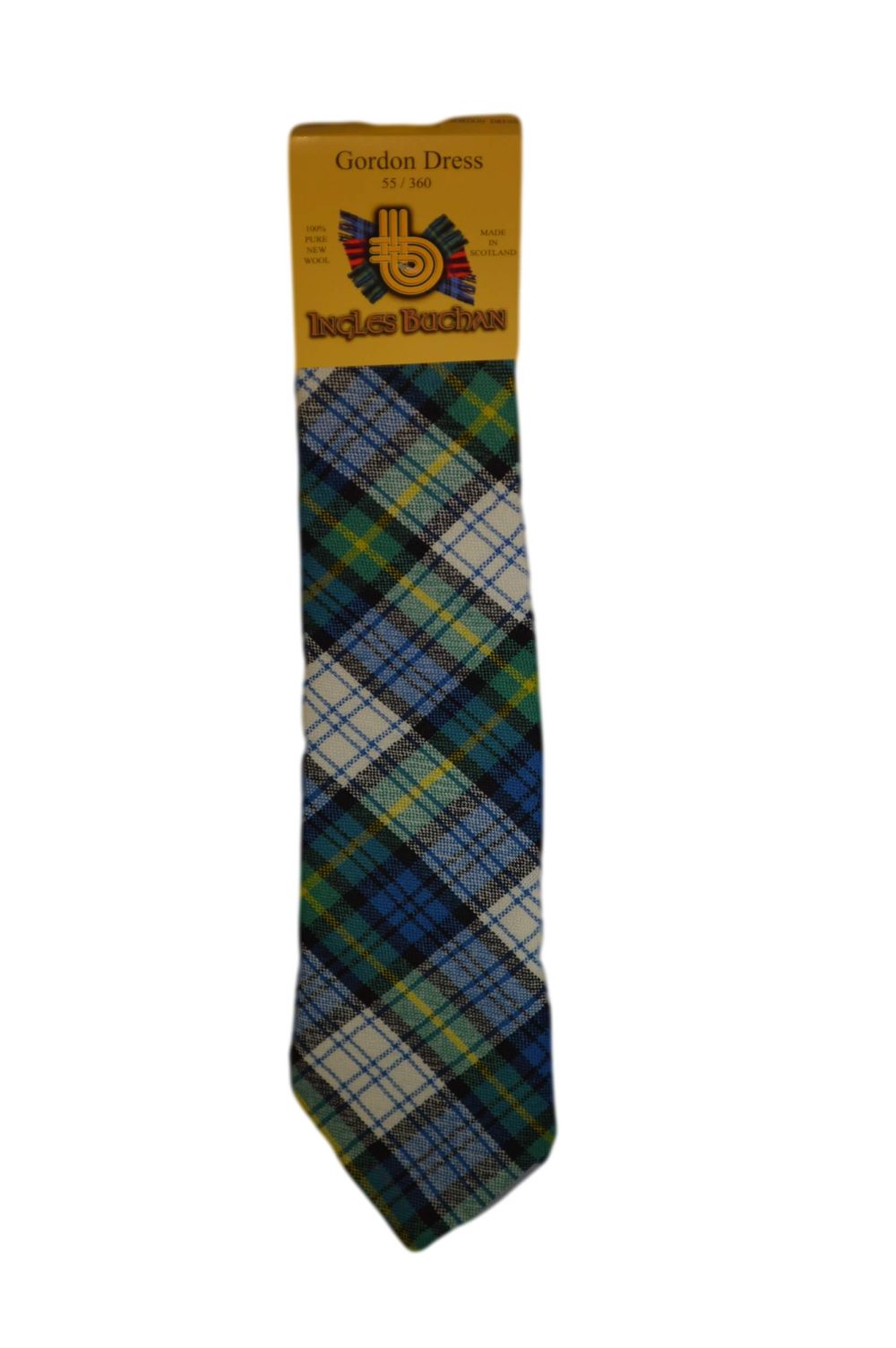 Men's Wool Tartan Tie - Gordon Dress Ancient - Blue, White, Green, Yellow