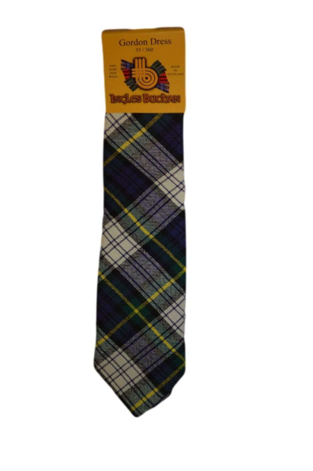 Men's Wool Tartan Tie - Gordon Dress Modern - Navy, White, Yellow