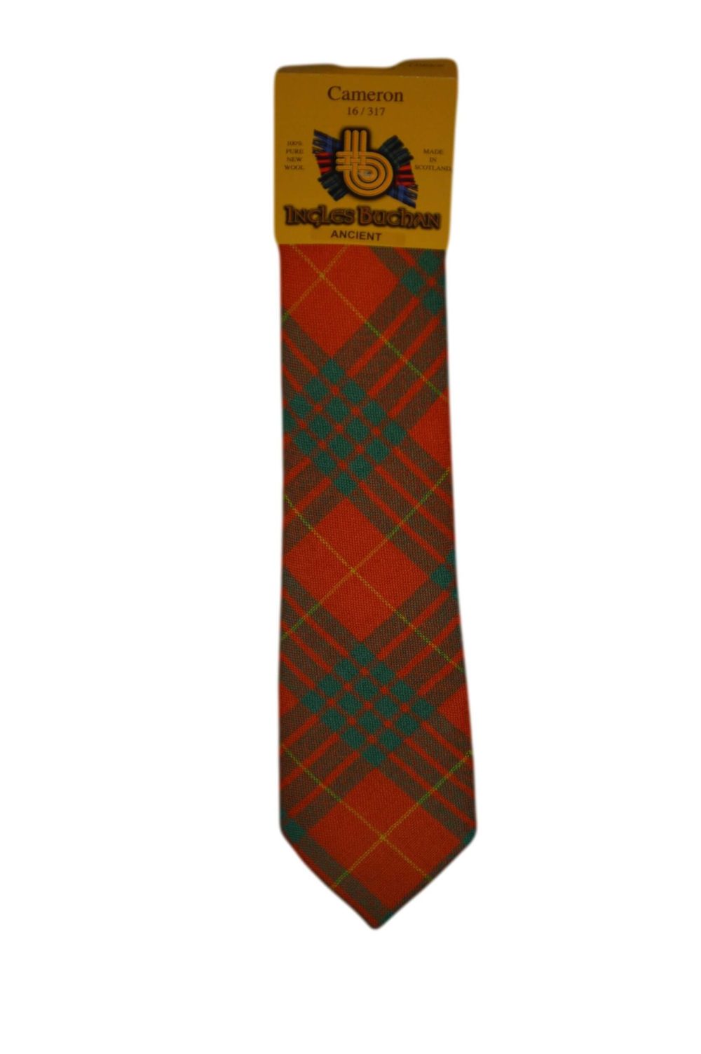 Men's Wool Tartan Tie - Cameron Ancient - Orange, Green, Yellow