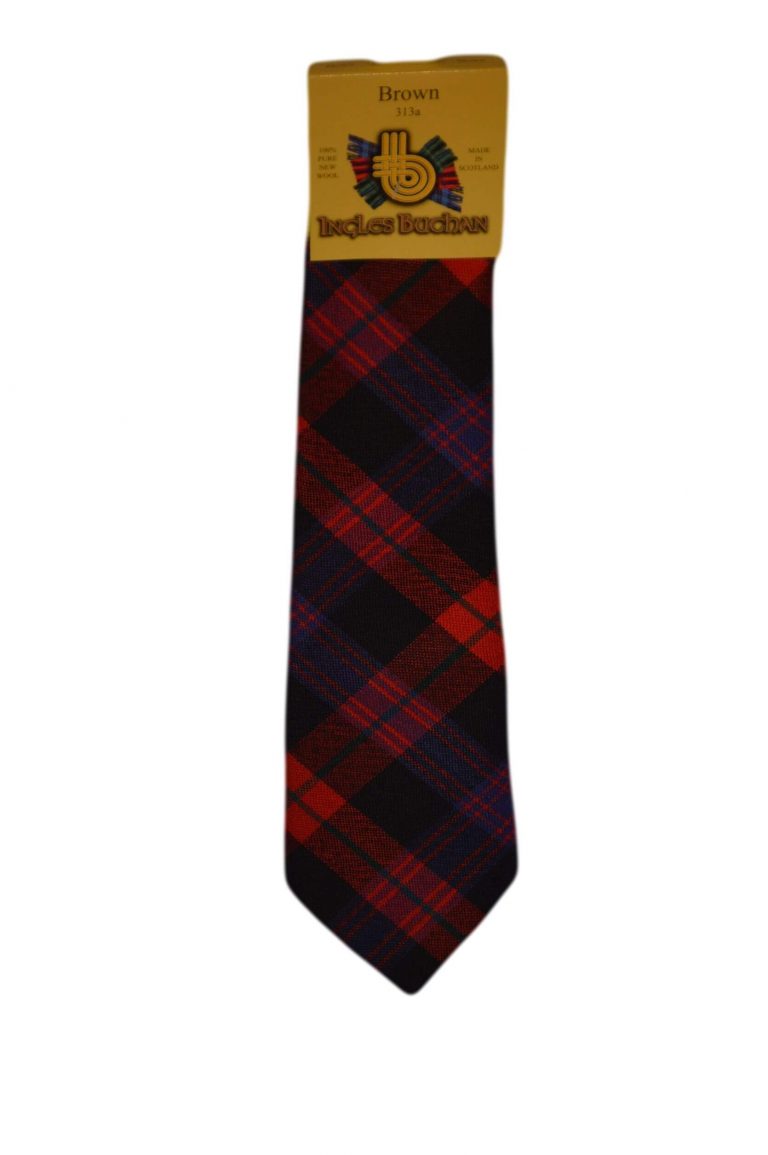 Men's Wool Tartan Tie - Brown Modern - Red, Black