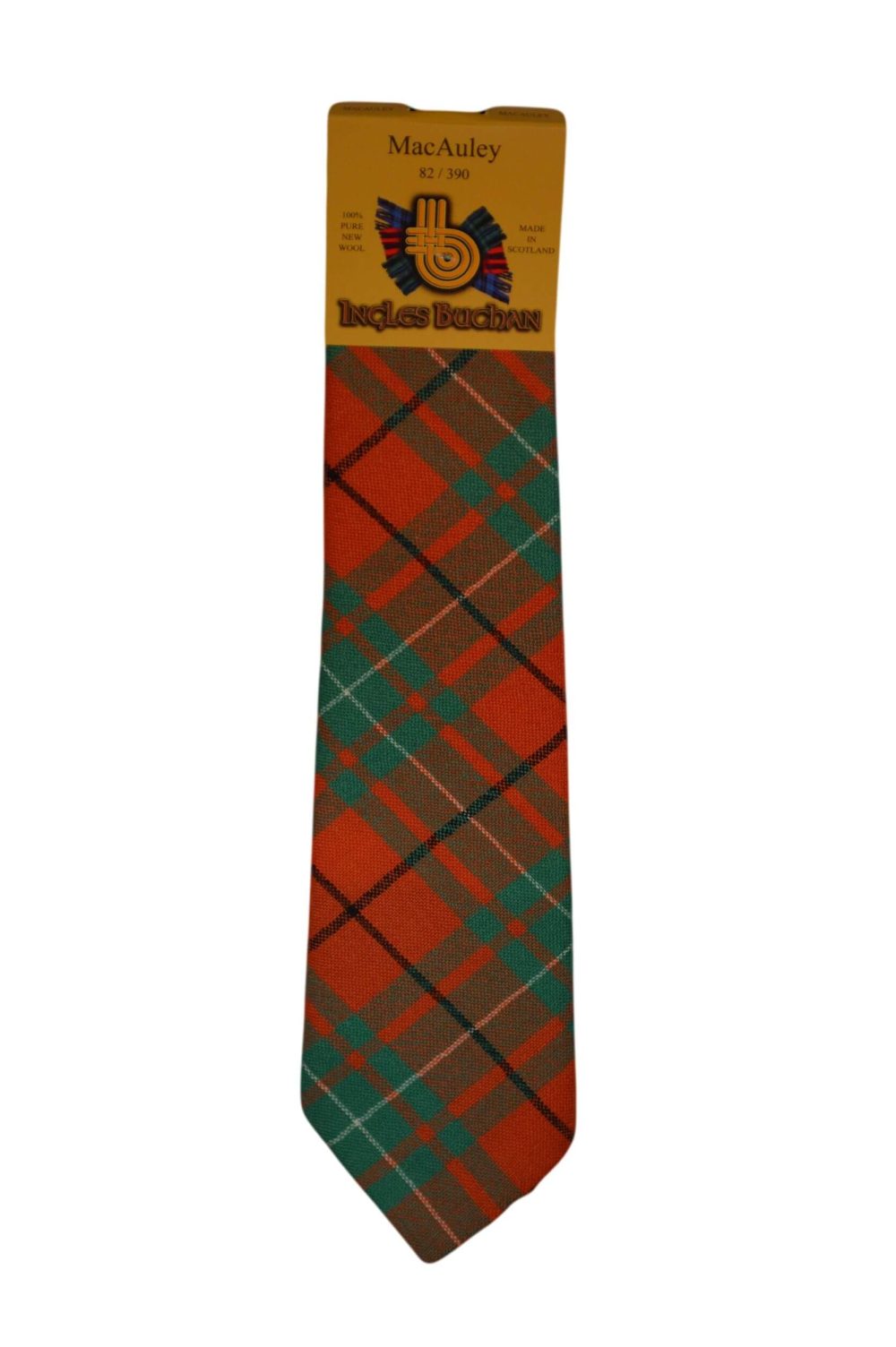 Men's Wool Tartan Tie - MacAuley Ancient - Orange, Green
