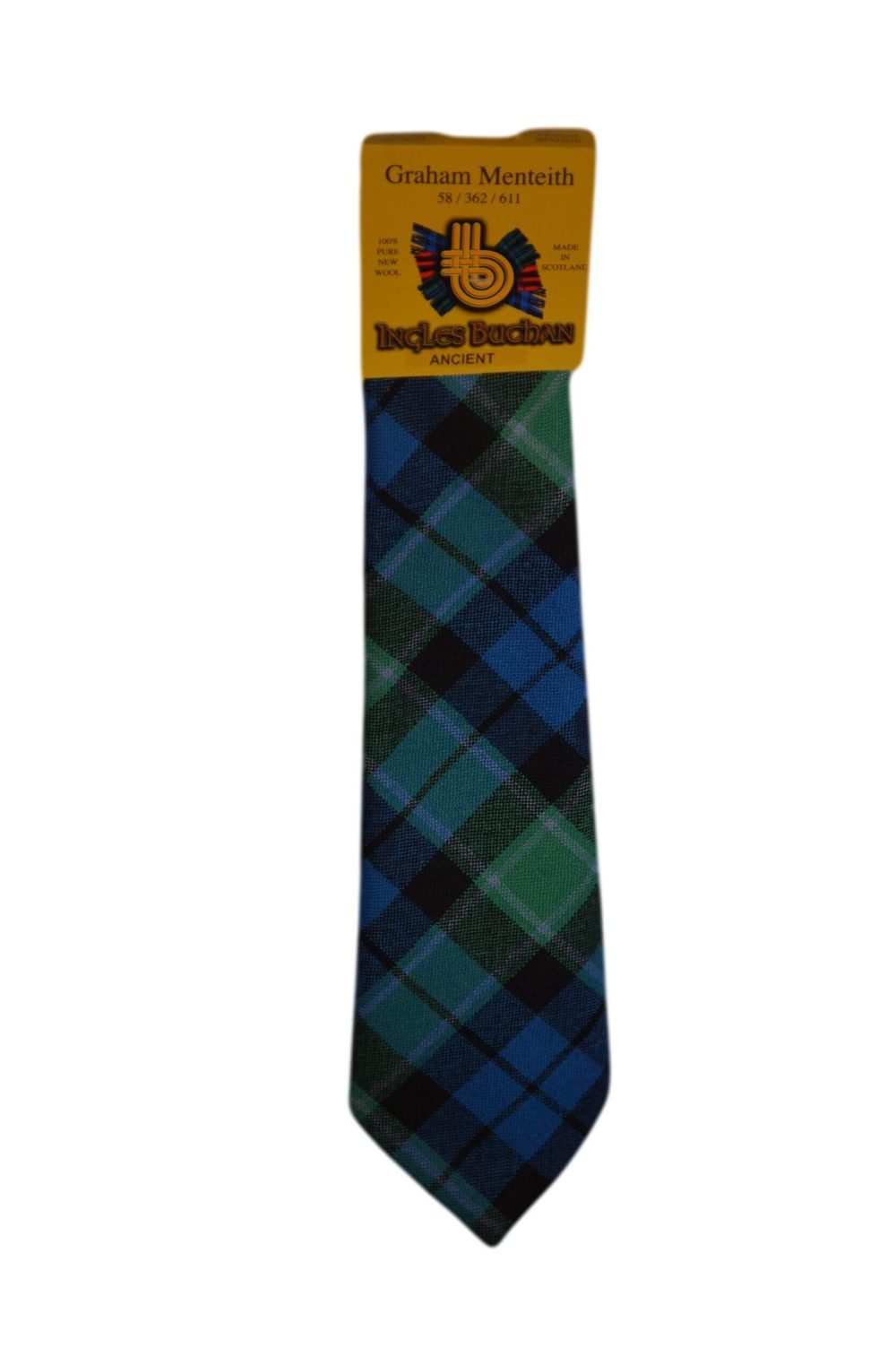 Men's Wool Tartan Tie - Graham Menteith Ancient - Green, Blue