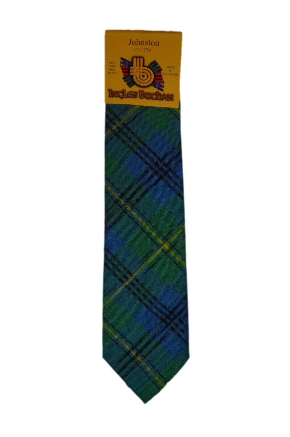 Men's Wool Tartan Tie - Johnstone Ancient - Green, Blue, Yellow