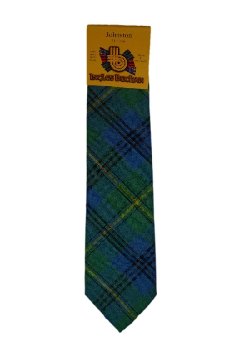 Men's Wool Tartan Tie - Johnstone Ancient - Green, Blue, Yellow