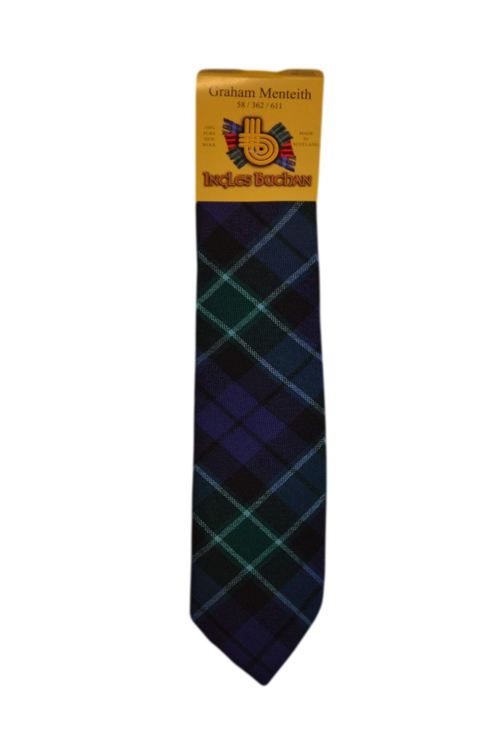 Men's Wool Tartan Tie - Graham Menteith Modern - Navy, Blue
