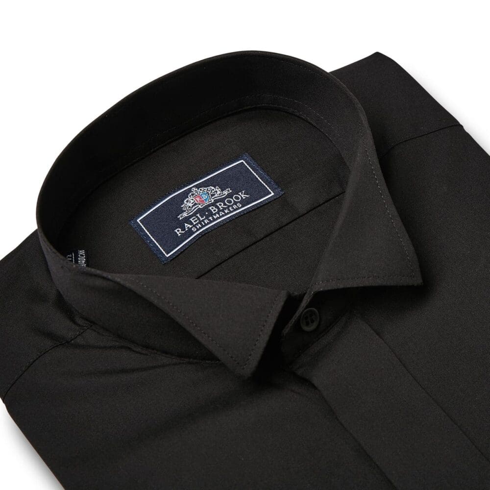 Plain Front Black Dress Shirt with Wing Collar - Image 2