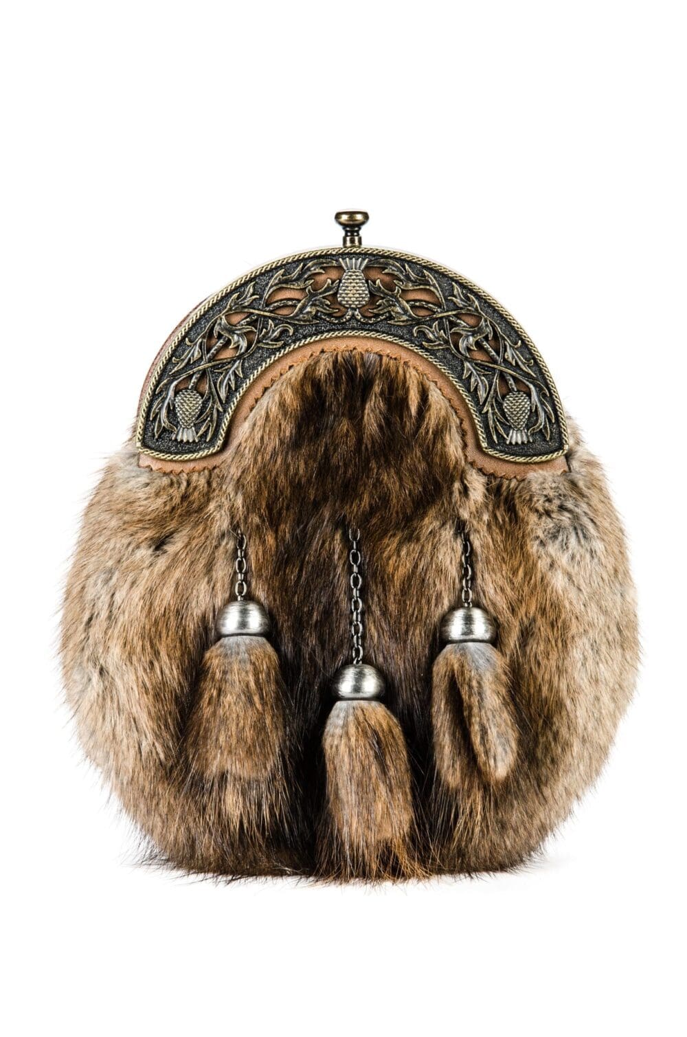 Brown Musquash Dress Sporran with Brass Thistle Cantle