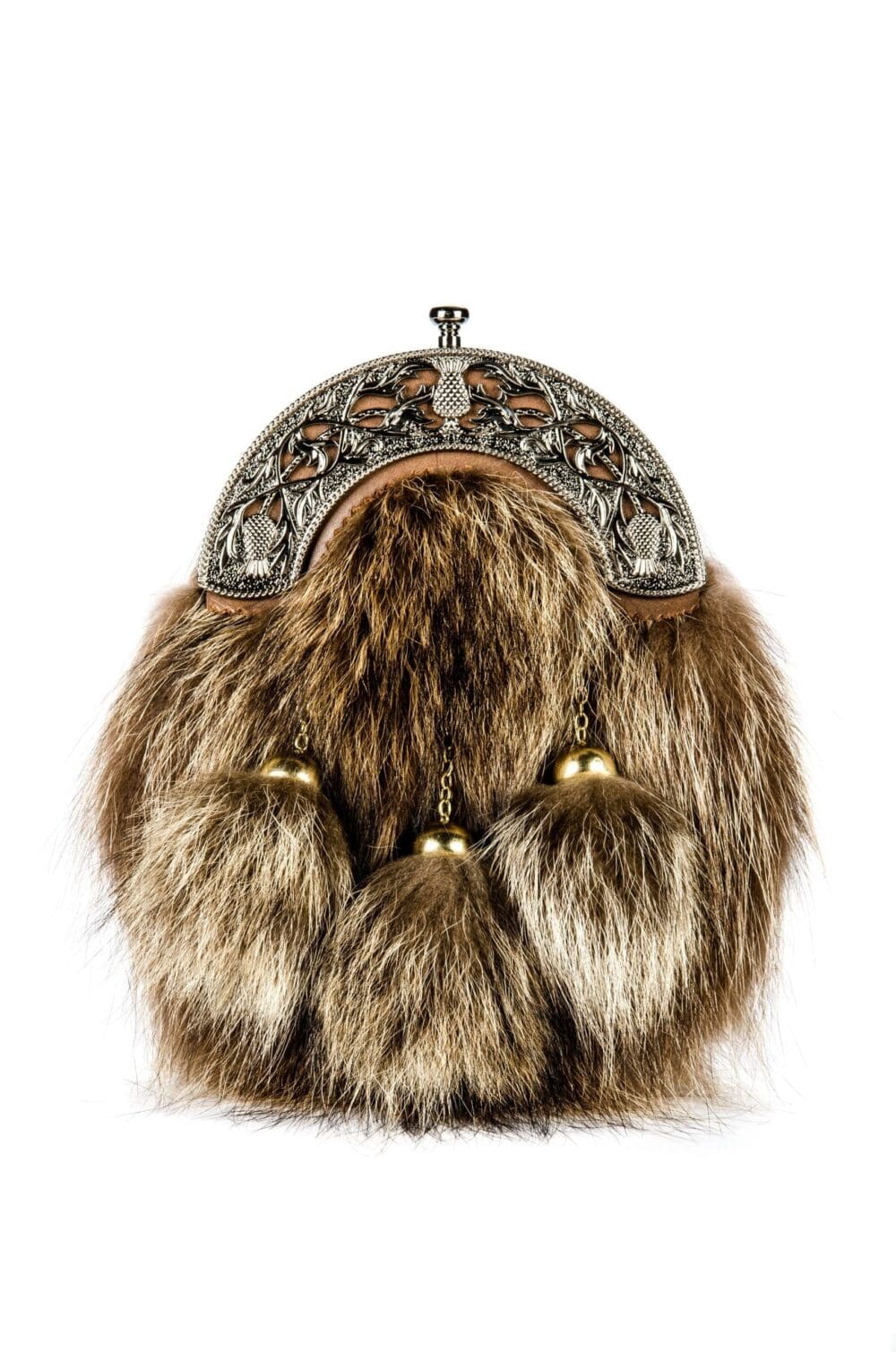 Brown Raccoon Dress Sporran with Antique Thistle Cantle