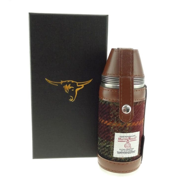 Harris Tweed Rust Check Hunting Flask