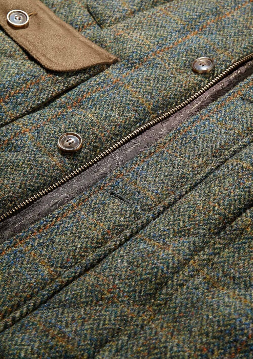 Bucktrout Green Harris Tweed Chuck Gilet - Image 4