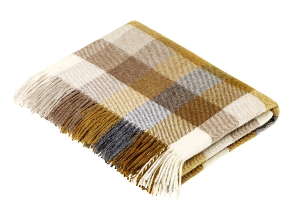 Merino Lambswool Harlequin Check Gold Throw
