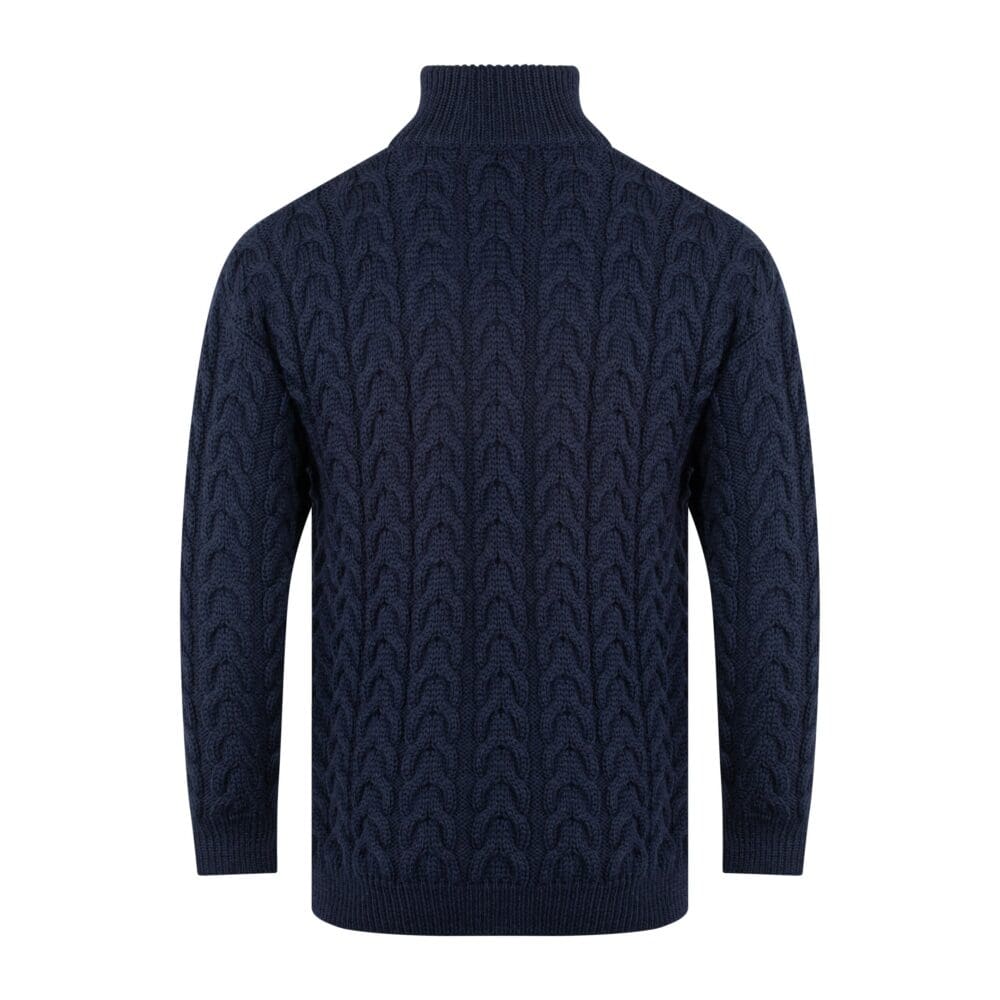 Navy Wool Cable Zip Jumper - Image 2