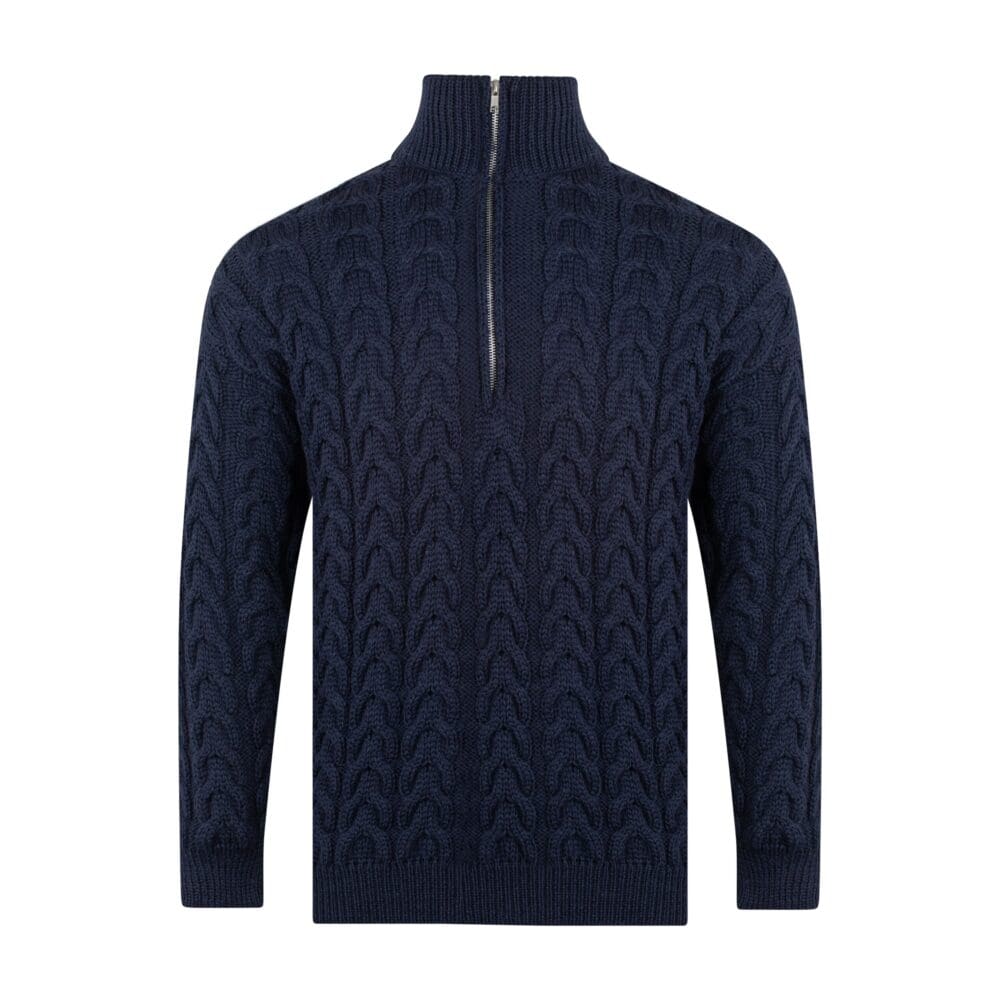 Navy Wool Cable Zip Jumper